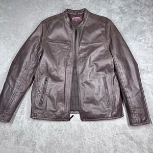 Wilson Leather Brown Moto Jacket Men's Medium Zip Up Real Leather Casual